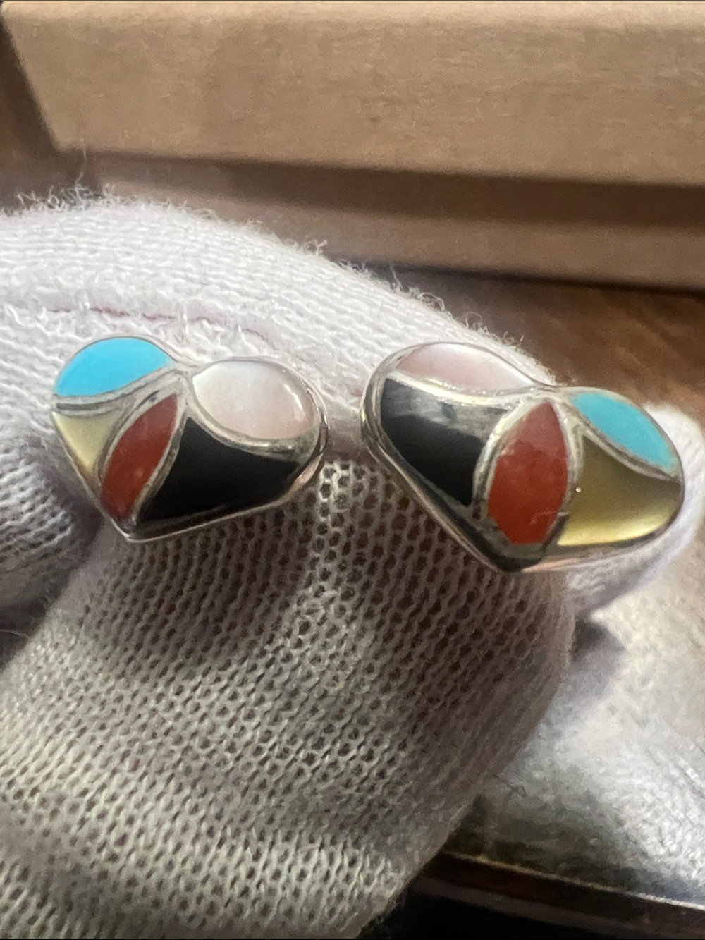 Sterling Silver Multicolor Heart Stud Earrings